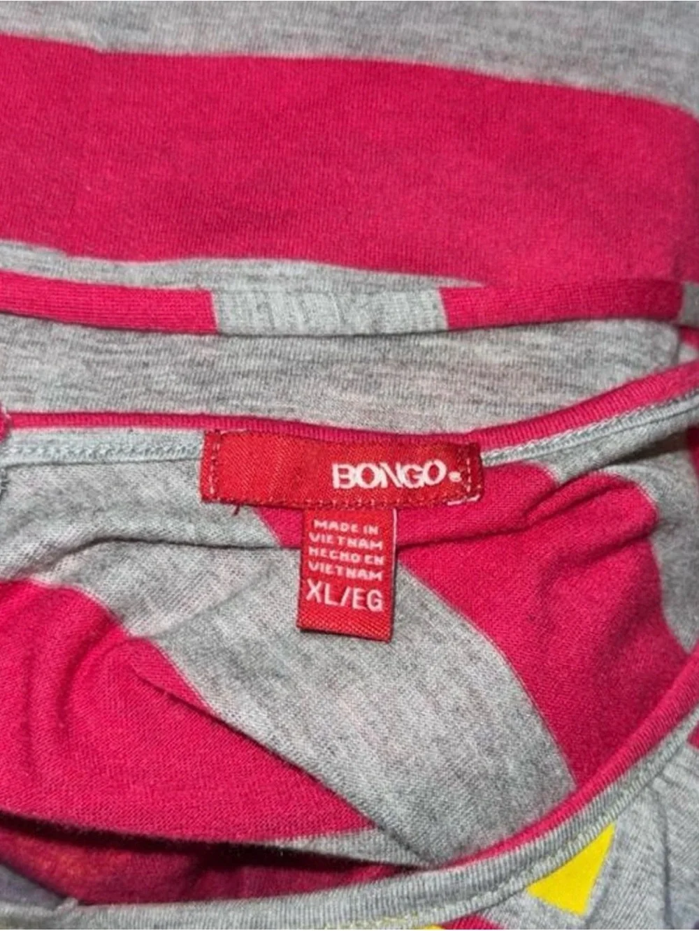 BONGO Grey, Fuchsia & Yellow Geometric Off-Shoulder Tunic Top